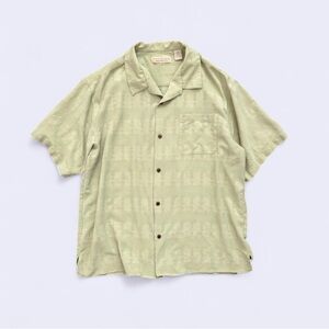 Vintage 100% Silk Hawaiian shirt Island Republic Pale Green Button Up Shirt